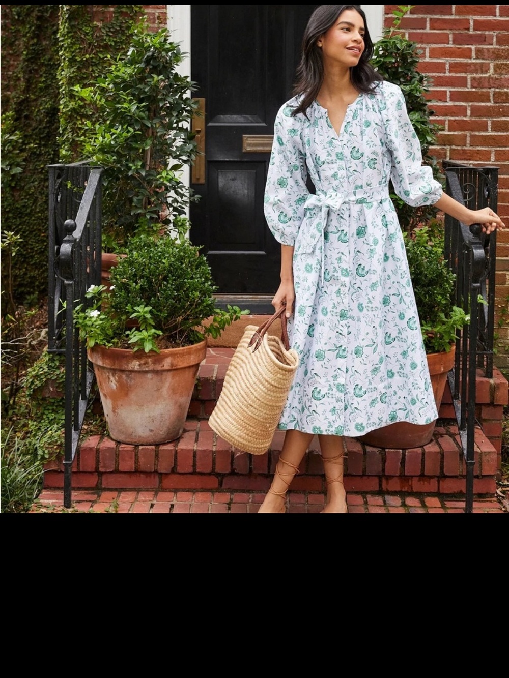 Lake garden party Floral White and Green Midi Dress